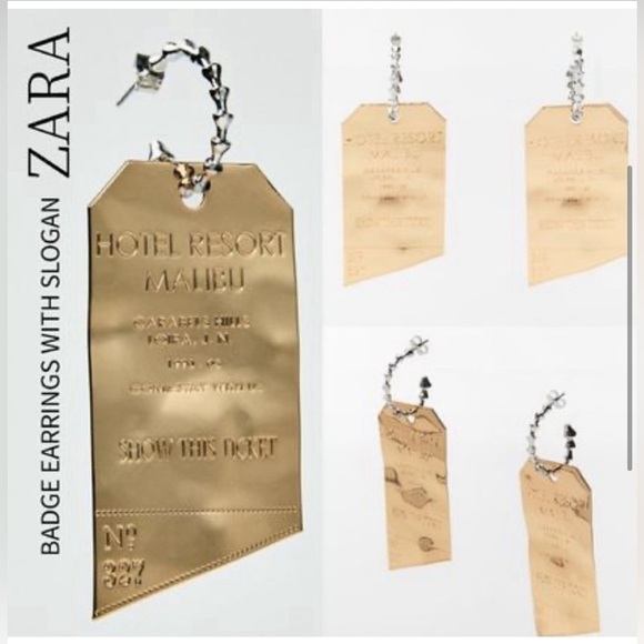 ZARA PLAQUE EARRINGS WITH TEXT new no tags
 ✨✨🔥 - Picture 2 of 10
